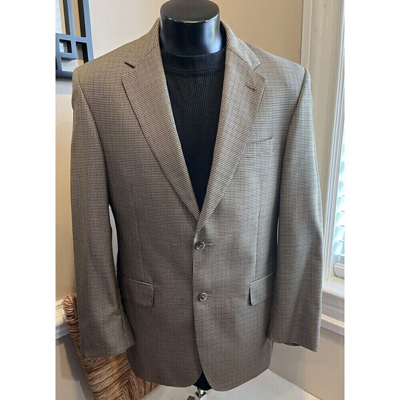 Jos A Banks Signature Gold Sports Coat Mens 39R Houndstooth Silk Wool Old Money - Picture 2 of 16
